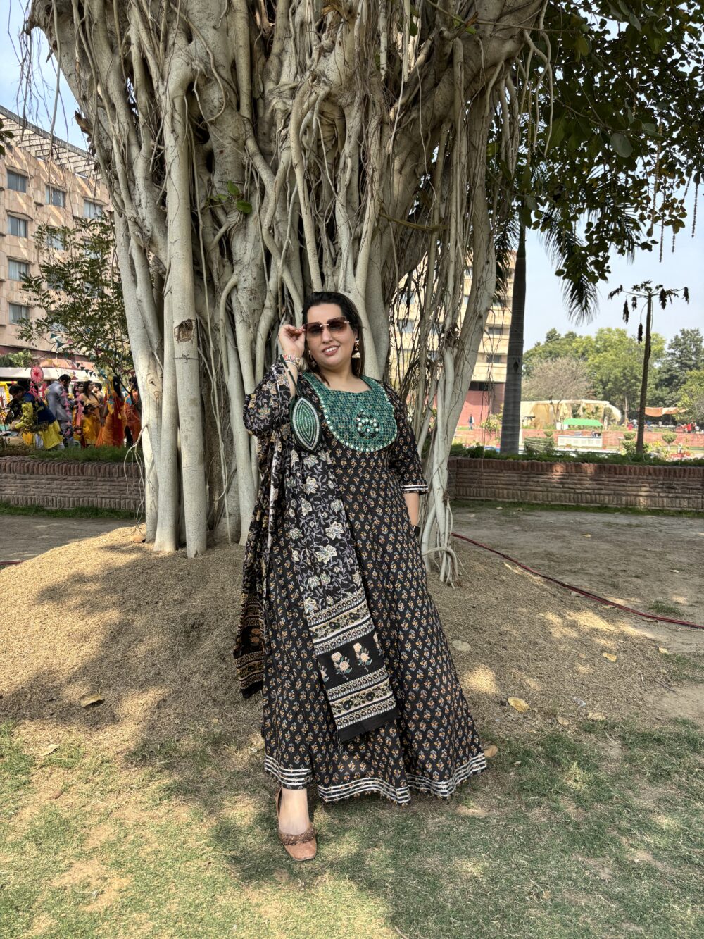 Black Embroidered Anarkali Kurta & Dupatta set - Image 4