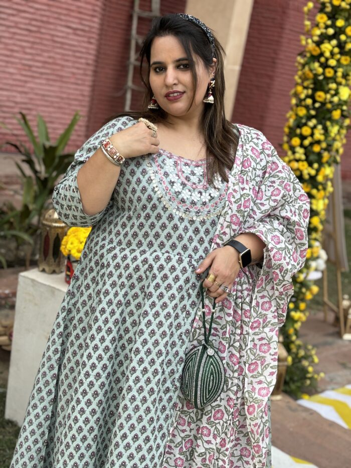 PISTA GREEN GOTA PATTI ANARKALI KURTA DUPATTA SET