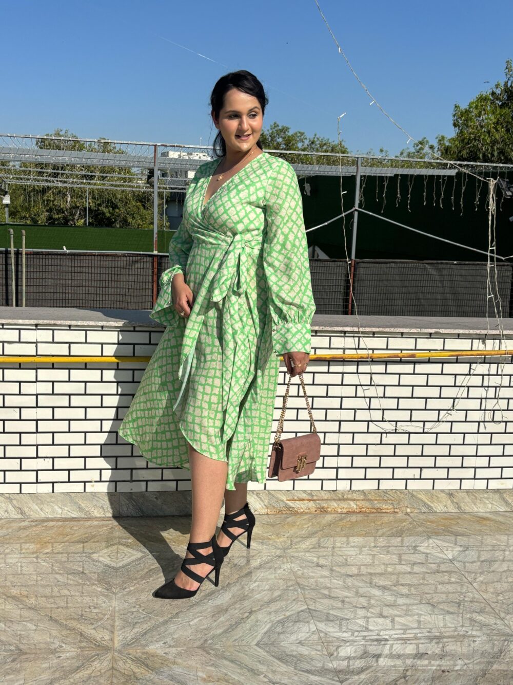 Traditional V Neck Full Sleeve Wrap Midi Dress - Image 2